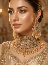 Luxury Bridal Choker Necklace Set for Women | Gold Plated Floral Wedding Jewelry Set