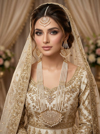 Luxury Multi-Layer Pearl Bridal Necklace Set | Gold Plated Wedding Jewelry with Earrings & Maang Tikka