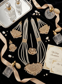 Luxury Multi-Layer Pearl Bridal Necklace Set | Gold Plated Wedding Jewelry with Earrings & Maang Tikka