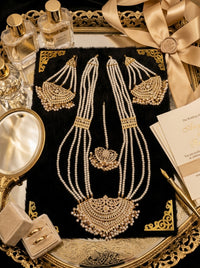 Luxury Multi-Layer Pearl Bridal Necklace Set | Gold Plated Wedding Jewelry with Earrings & Maang Tikka