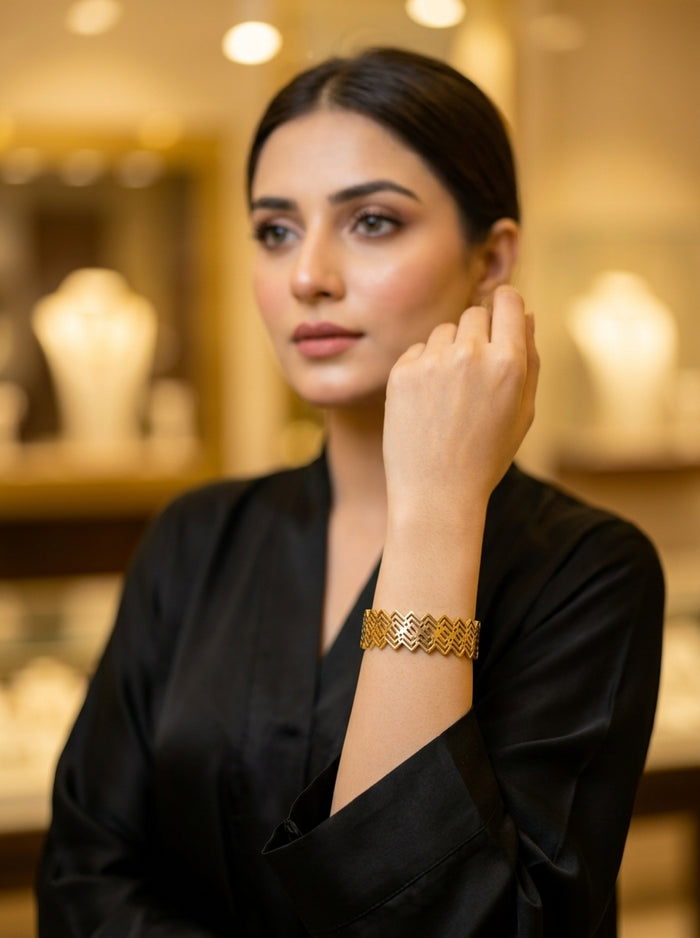 Luxury Geometric Cuff Bracelet for Women | Gold Plated Stainless Steel Designer Bracelet