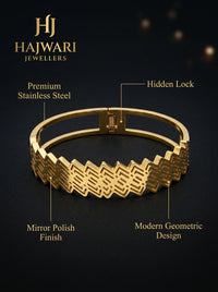 Luxury Geometric Cuff Bracelet for Women | Gold Plated Stainless Steel Designer Bracelet